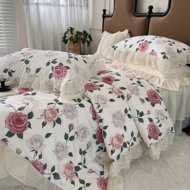 Romantic Rose Print 100% Cotton Vintage French Bedding Set